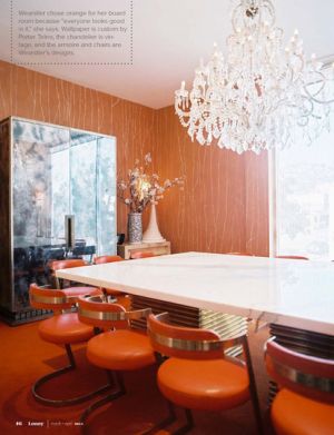 Dining room photo gallery - myLusciousLife.com - orange and white dining room with chandelier.jpeg